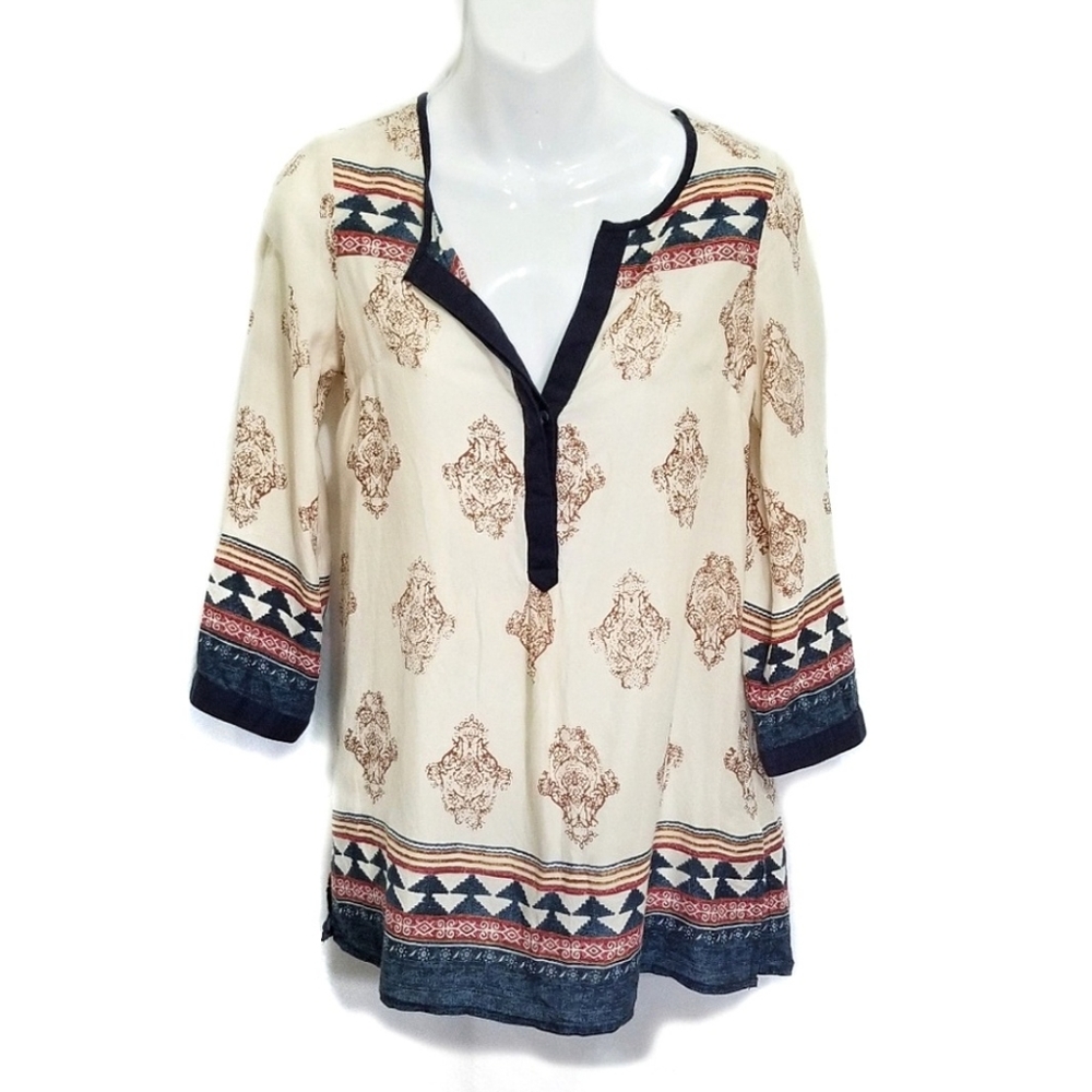 Lucky Brand print button front tunic shirt NWOT